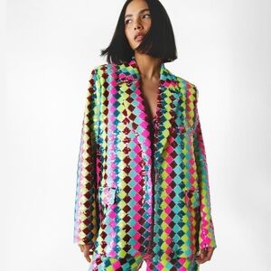 Nasty Gal Multicolor Sequin Jacket Us8